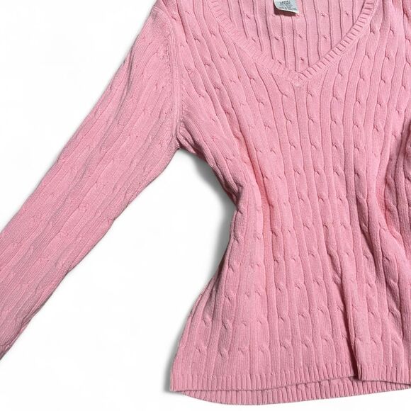 Vintage St. Johns Bay bubblegum Pink cable knit sweater with V-neck - Picture 4 of 6